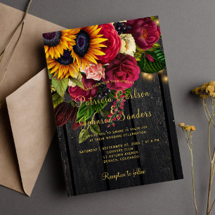 Invitation Tournesol et bordeaux rose mariage de automne rust