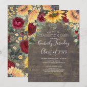 Invitation Tournesol et Bourgogne Rose Graduation Rustique (Devant / Derrière)