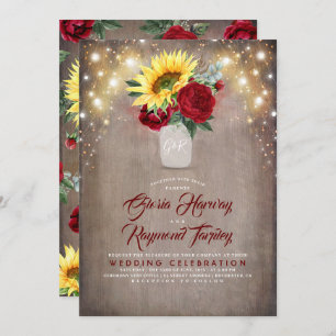 Invitation Tournesol et Bourgogne Rose Mason Jar Mariage de a