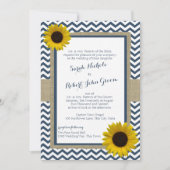 Invitation Tournesol et Chevron Marine Bleu Mariage rustique (Devant)