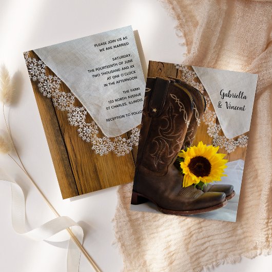 Invitation Tournesol et dentelle Mariage occidental