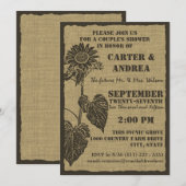 Invitation Tournesol et douche Burlap Couple (Devant / Derrière)