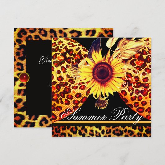 INVITATION TOURNESOL ET FOURRURE DE LÉOPARD BOW PARTY DE JARD (Devant / Derrière)
