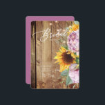 Invitation Tournesol et Fuchsia Rustic Roundé Fête des mariée<br><div class="desc">Invitation Rustique De Douche Nuptiale. Fleurs de soleil et fuchsia Peonies lumières,  bois. Douche. Clôture en bois. Floral. Arrondi.</div>