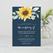 Invitation Tournesol et Géométrique Rustique Bleu Marine (Debout devant)