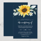 Invitation Tournesol et Géométrique Rustique Bleu Marine (Devant / Derrière)