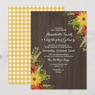 Invitation Tournesol et grain de bois Mariage rustique