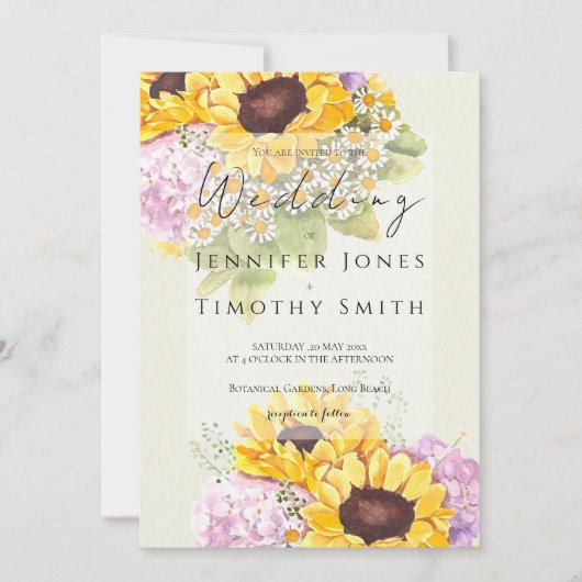 Invitation tournesol et hydrangée (Devant)