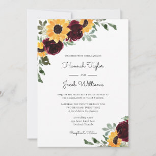 Invitation Tournesol et Mariage rouge Rose de Bourgogne