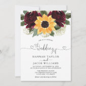 Invitation Tournesol et Mariage rouge Rose de Bourgogne (Devant)