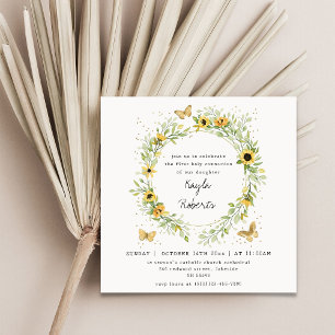 Invitation Tournesol et papillons Première communion sainte