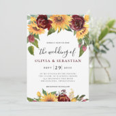 Invitation Tournesol et Rose Bourgogne Rouge Mariage (Debout devant)