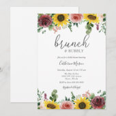 Invitation Tournesol et Rose Brunch et Fête des mariées Bubbl (Devant / Derrière)