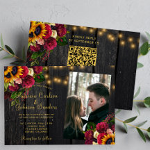 Tournesol et rose code QR photo mariage rustique