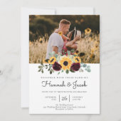 Invitation Tournesol et Rose Mariage de photo rustique (Devant)