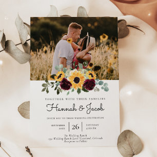 Invitation Tournesol et Rose Mariage de photo rustique
