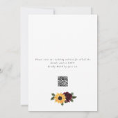 Invitation Tournesol et Rose Rustique QR Code Photo Mariage (Dos)
