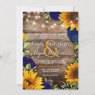 Invitation Tournesol et Roses de la marine Rustic Wood Lights