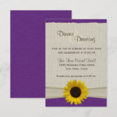 Invitation Tournesol et toile de jute Réception violet et jau (Devant / Derrière)