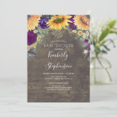 Invitation Tournesol et violet Rose Baby shower rustique (Debout devant)