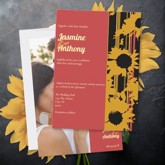 Invitation Tournesol Été Or Rouge Mariage