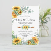 Invitation Tournesol Eucalyptus Aquarelle Mariage rustique (Debout devant)