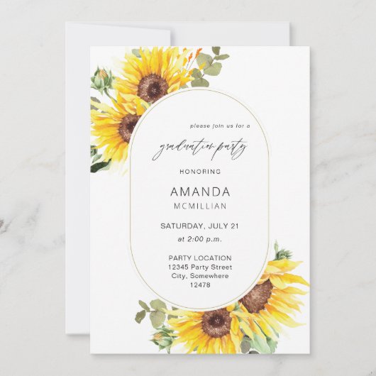 Invitation Tournesol & Eucalyptus Floral Graduation Party (Devant)