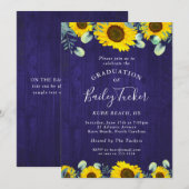 Invitation Tournesol Eucalyptus Marine Bleu Rustique Graduati (Devant / Derrière)