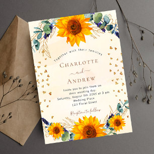 Invitation Tournesol eucalyptus verdure coeur or mariage