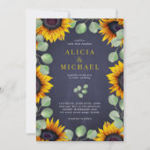 Invitation Tournesol eucalyptus verdure mariage de marine rus (Devant)