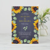 Invitation Tournesol eucalyptus verdure mariage de marine rus (Debout devant)