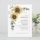 Invitation Tournesol Eucalyptus Vert Mariage floral (Debout devant)