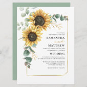 Invitation Tournesol Eucalyptus Vert Mariage floral (Devant / Derrière)
