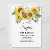 Invitation tournesol, fête d'anniversaire florale (Devant)