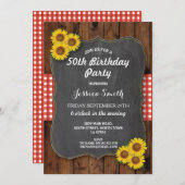 Invitation Tournesol fête d'anniversaire Rustic Wood Chalk In (Devant / Derrière)