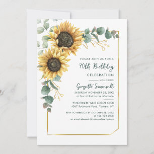 Invitation Tournesol floral 70e fête d'anniversaire Eucalyptu