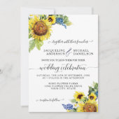 Invitation Tournesol Floral Bleu Eucalyptus BOHO Chic Mariage (Devant)