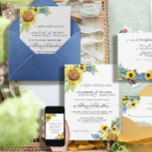 Invitation Tournesol Floral Bleu Eucalyptus BOHO Chic Mariage
