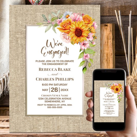 Invitation Tournesol Floral Burlap