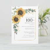 Invitation Tournesol floral Eucalyptus 100e anniversaire (Debout devant)