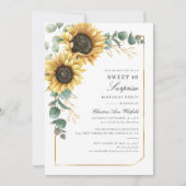 Invitation Tournesol floral Eucalyptus doux 16 Anniversaire (Devant)