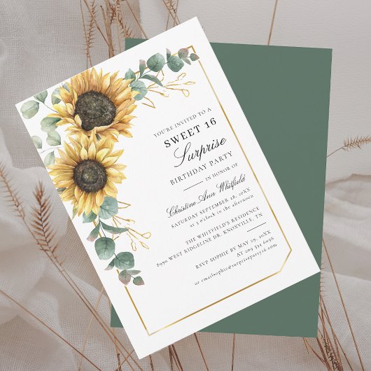 Invitation Tournesol floral Eucalyptus doux 16 Anniversaire