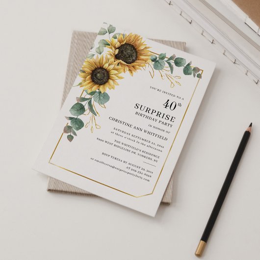 Invitation Tournesol floral Eucalyptus Surprise 40e anniversa