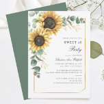 Invitation Tournesol floral Eucalyptus Sweet 16 Party<br><div class="desc">Eucalyptus Sunflower Script Sweet 16 Anniversaire Fête Invitation vous pouvez facilement customiser avec les détails de la fête surprise en cliquant sur le bouton "Personnaliser". Avec un cadre géométrique en feuille d'or et une typographie moderne,  il est succulent et jaune vif.</div>