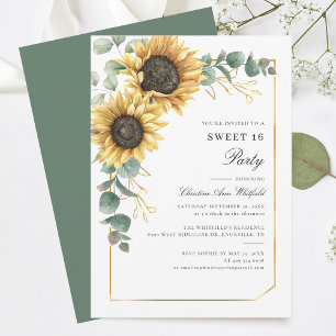 Invitation Tournesol floral Eucalyptus Sweet 16 Party