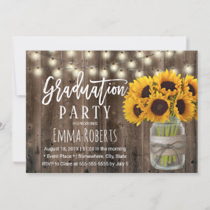 Invitation Tournesol Floral Jar Grange rustique Bois Graduati