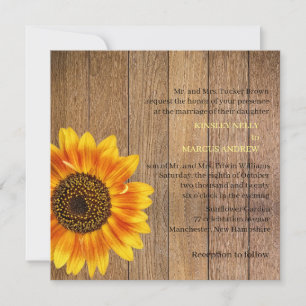 Invitation Tournesol Floral Jaune Russe Mariage Bois