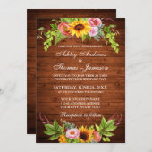 Invitation Tournesol Floral Rustique Mariage de bois (Devant / Derrière)