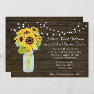 Invitation Tournesol Floral Rustique Pays Mason Jar Lumières 