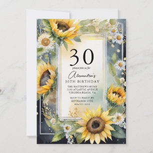 Invitation Tournesol floral rustique Script 30e anniversaire